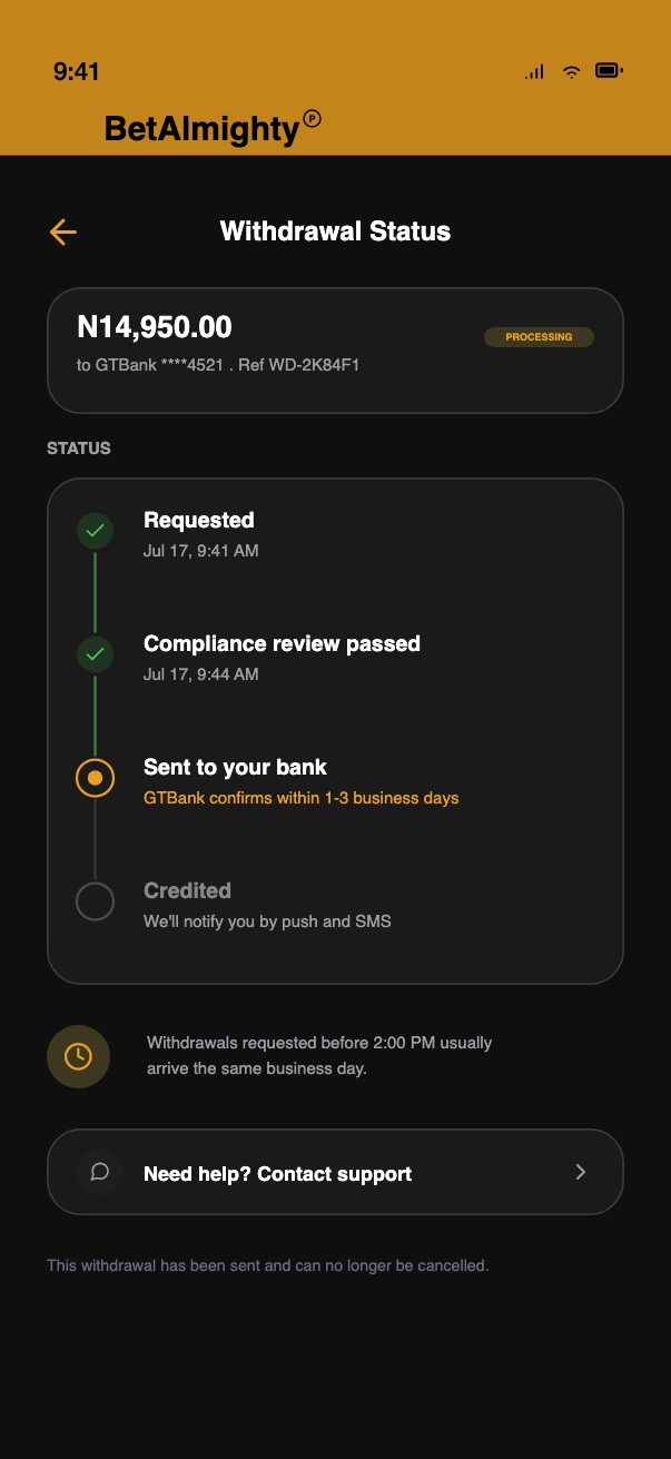 Mid-fidelity July draft of the Status tracker screen